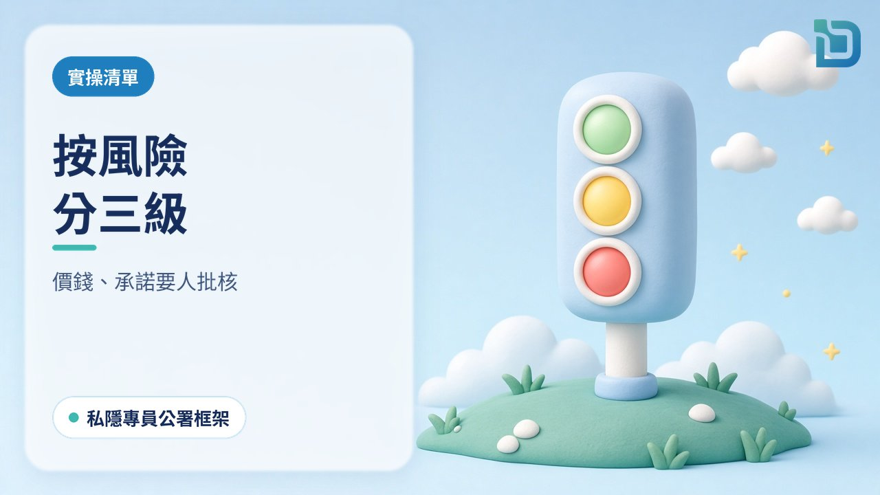 按風險分三級：一個軟陶交通燈，三盞燈分別是綠、黃、紅