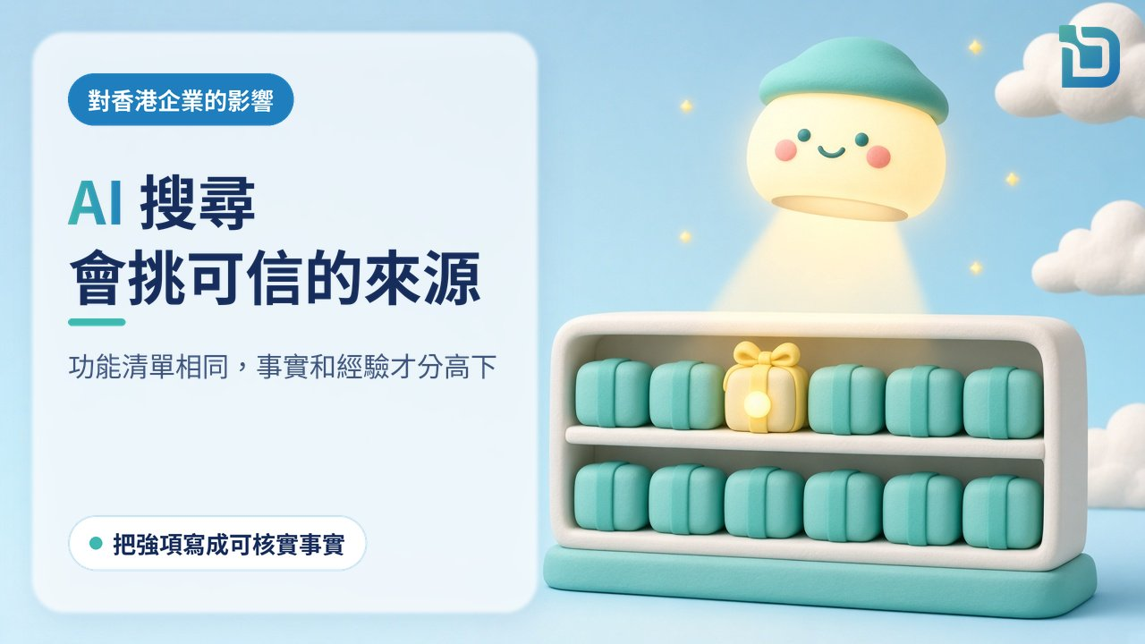 AI搜尋會挑可信的來源:一束聚光燈從一排相同禮盒中照亮其中一個