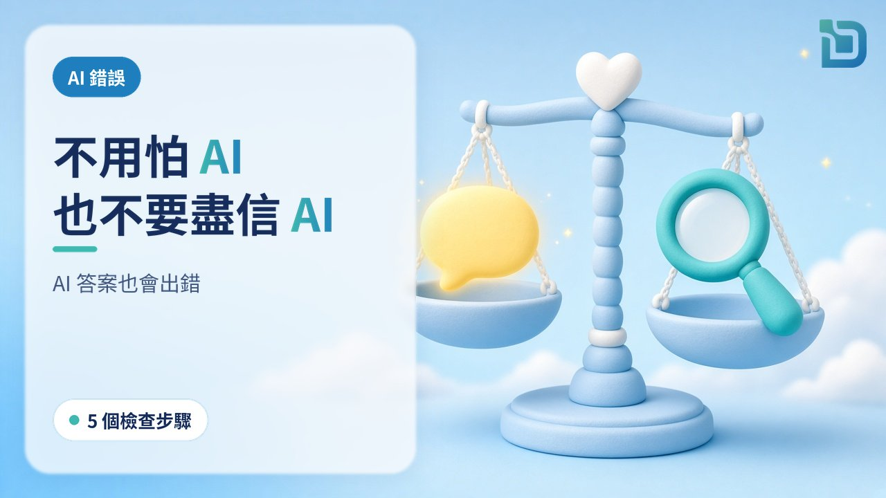 AI 答案也會出錯：一部軟陶天秤，一邊放著發光的答案泡泡，一邊放著放大鏡